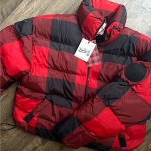Woolrich x Target Women's Buffalo Check Puffer Jacket in red & black LE NWT